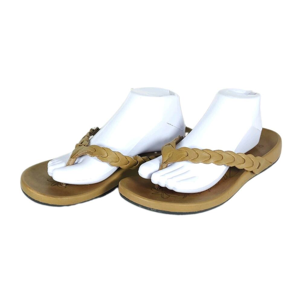 Olukai Women's Lei US9? Tan Leather Braided Slip On Flat Thong Sandals
